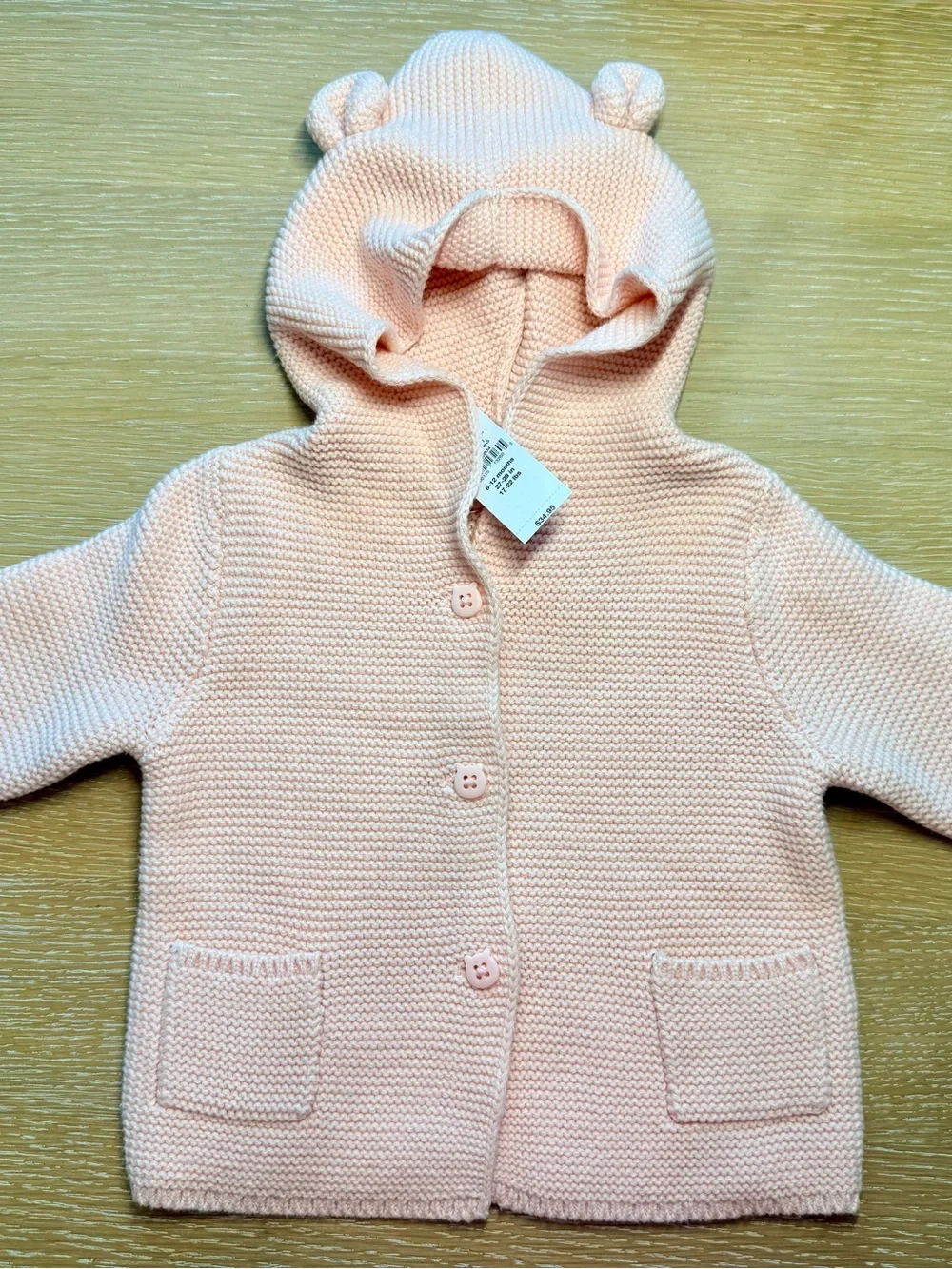 GAP Baby Bear Knit Hooded Cardigan in Pale Pink - size 6-12 months